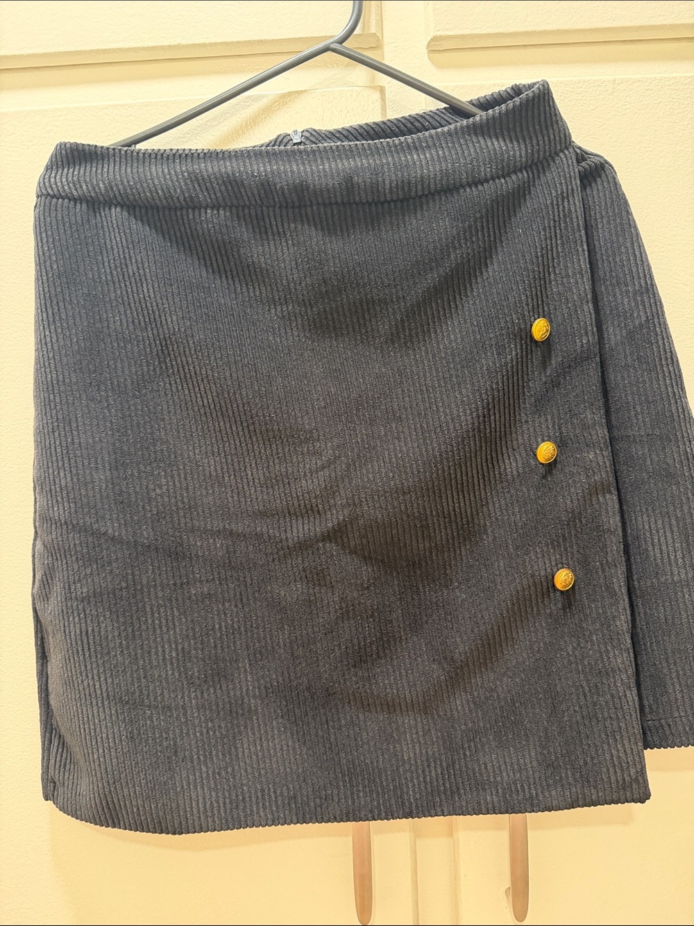 Classic Black Corduroy Button-Accent Skirt